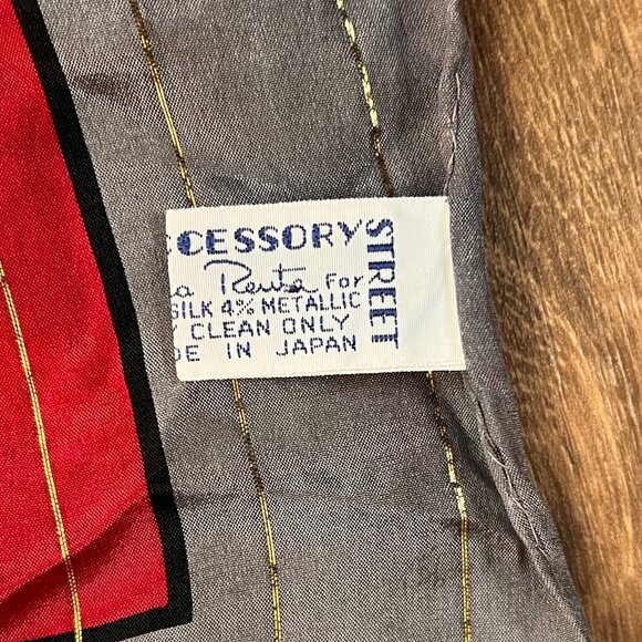 Oscar De La Renta Red Floral Silk Scarf Metallic Threading - Picture 6 of 11